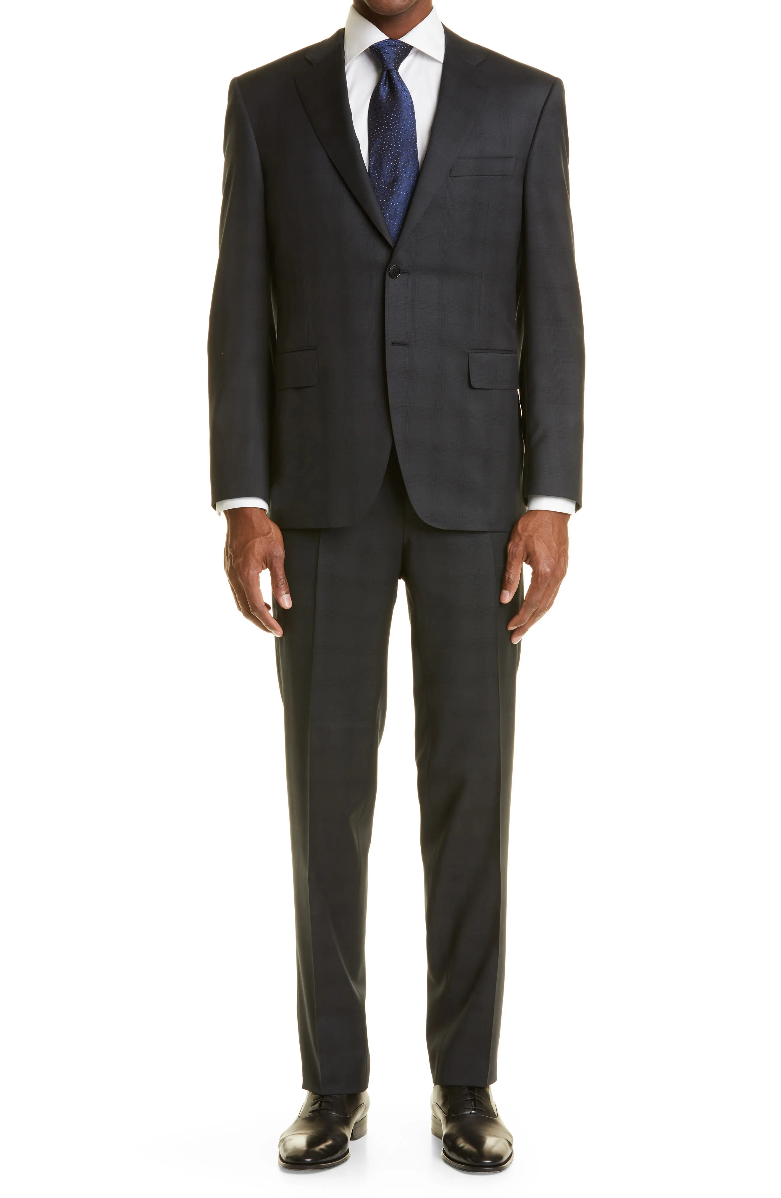 Canali Siena Plaid Wool Suit in Charcoal at Nordstrom, Size 46 Us | Nordstrom