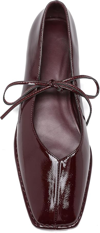 Lace Up Square Toe Ballet Flats for Women Cute Bow Slip On Mary Jane Flats | Amazon (US)