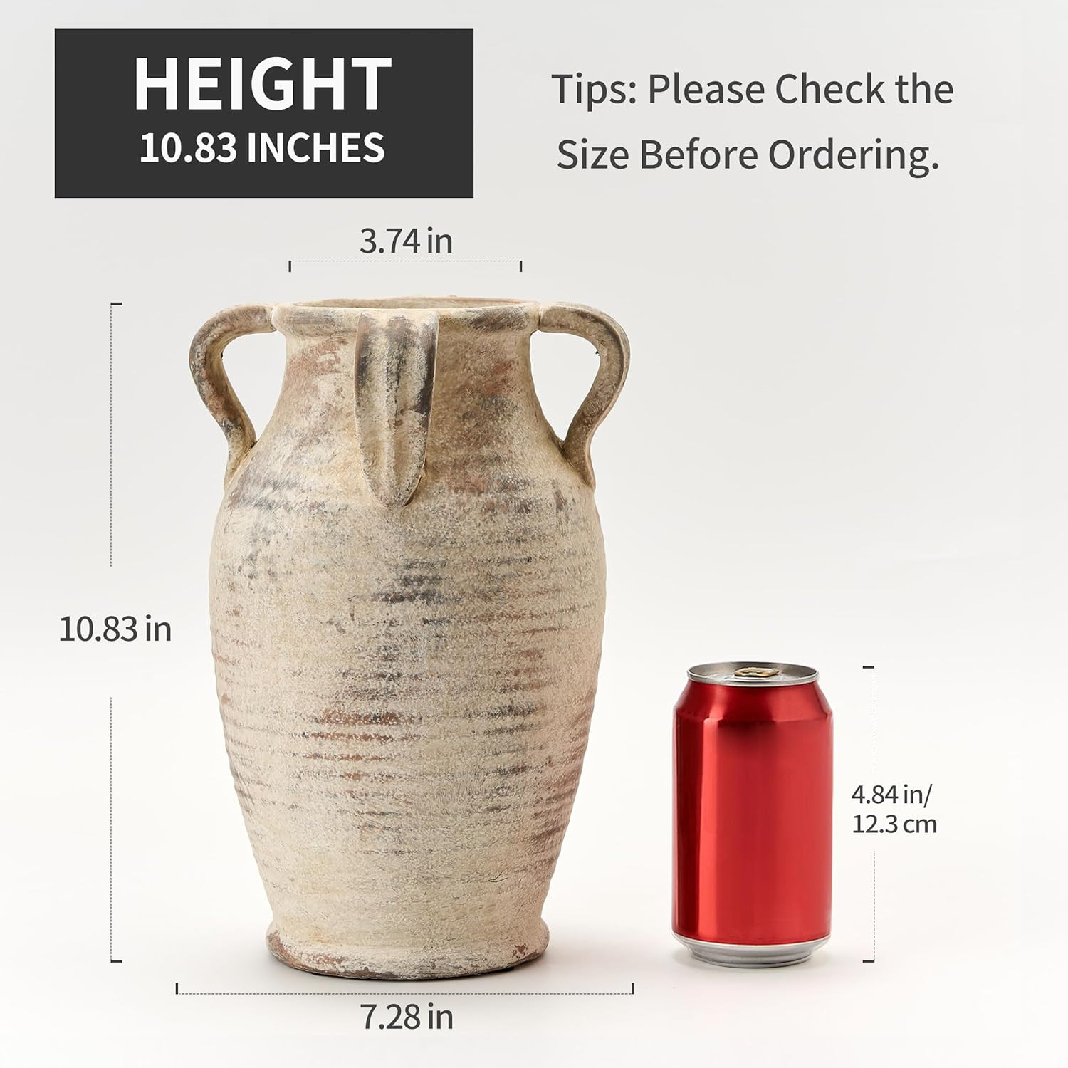 Vaseking Handmade Ceramic Vase with 4 Handles, 10.83" Tall Farmhouse Rustic Terracotta Flower Vas... | Amazon (US)