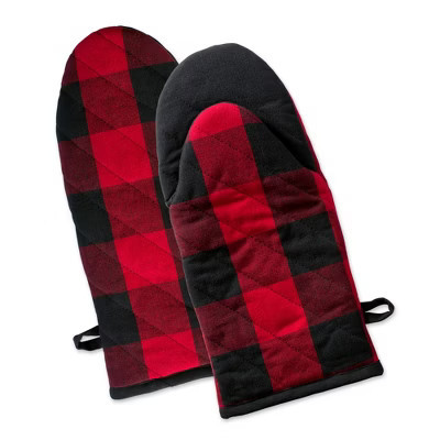 Design Imports Tango Red/Black Buffalo Check Oven Mitt Set/2 | Target