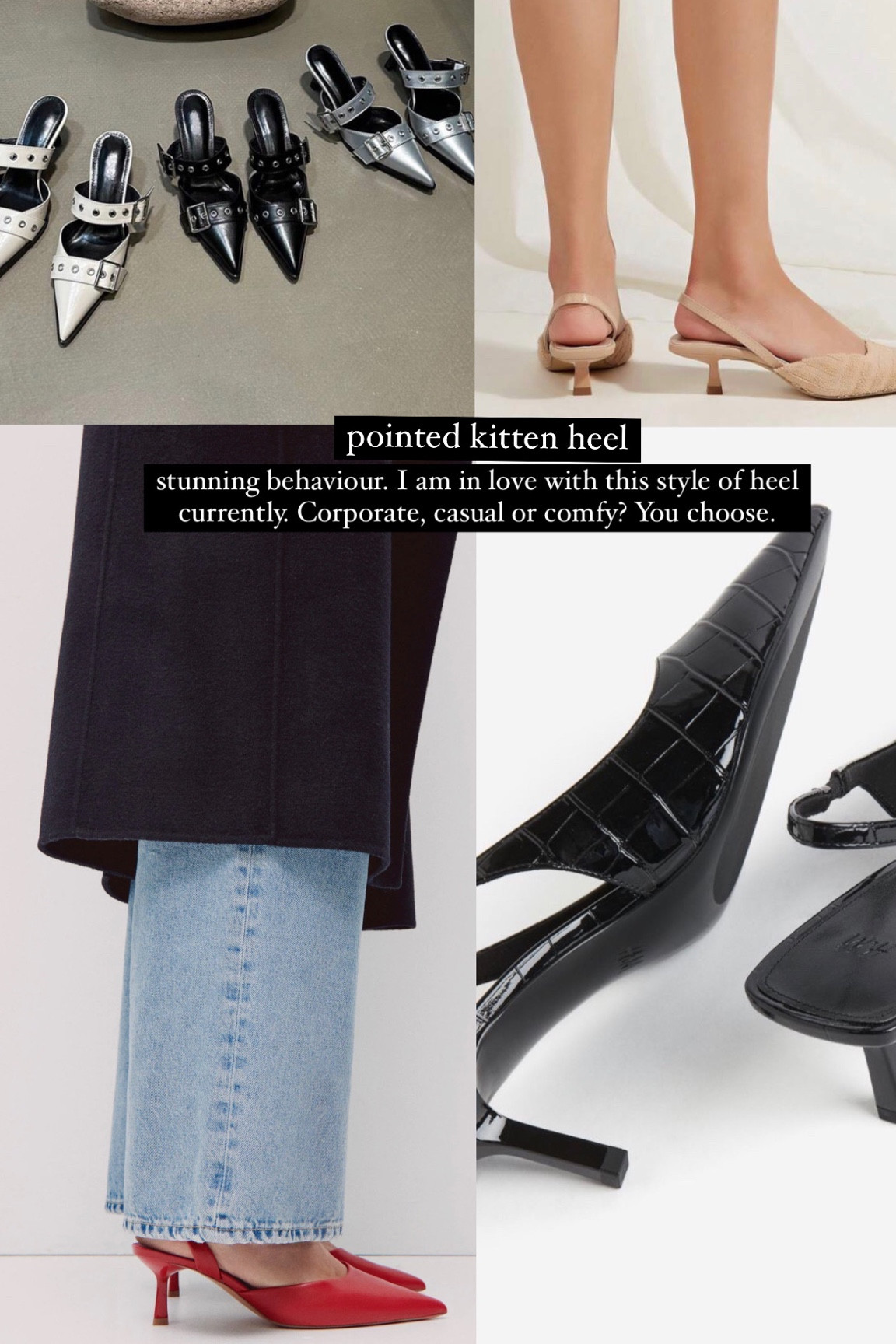 Kitten heels 
The best trend this season 
Kitten heels 
Pointed slingback heels 
Autumn heels 
Autumn shoes 
Fall style 