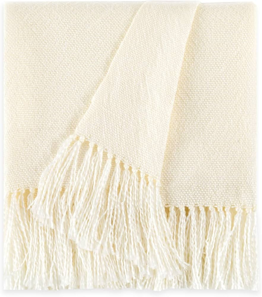 CozeCube Cream Throw Blanket for Couch, Boho Throw Blanket with Fringe Tassel, Lightweight Fall T... | Amazon (US)
