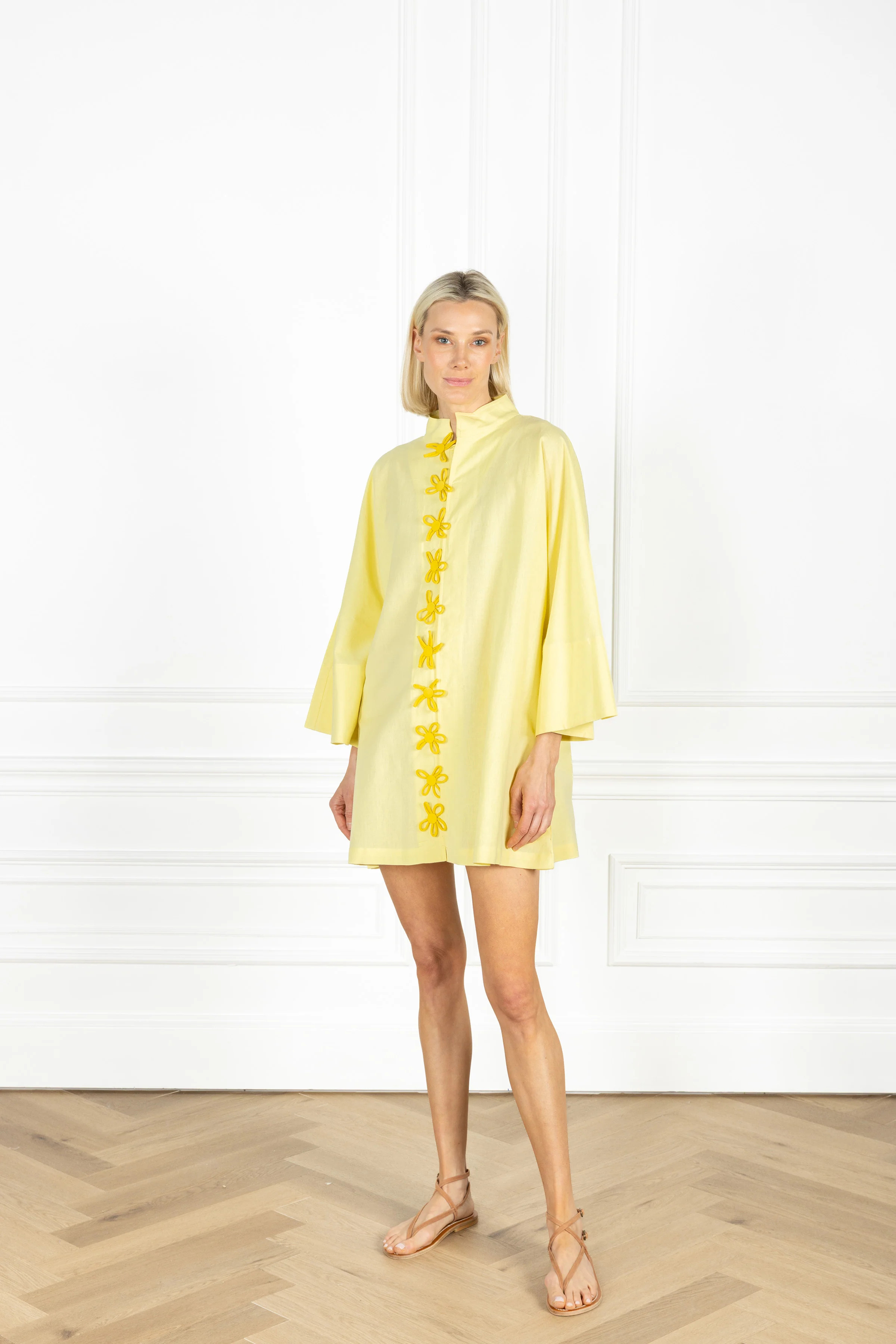 Sunny Corded Floral Mini Open Front Caftan | La Vie Style House