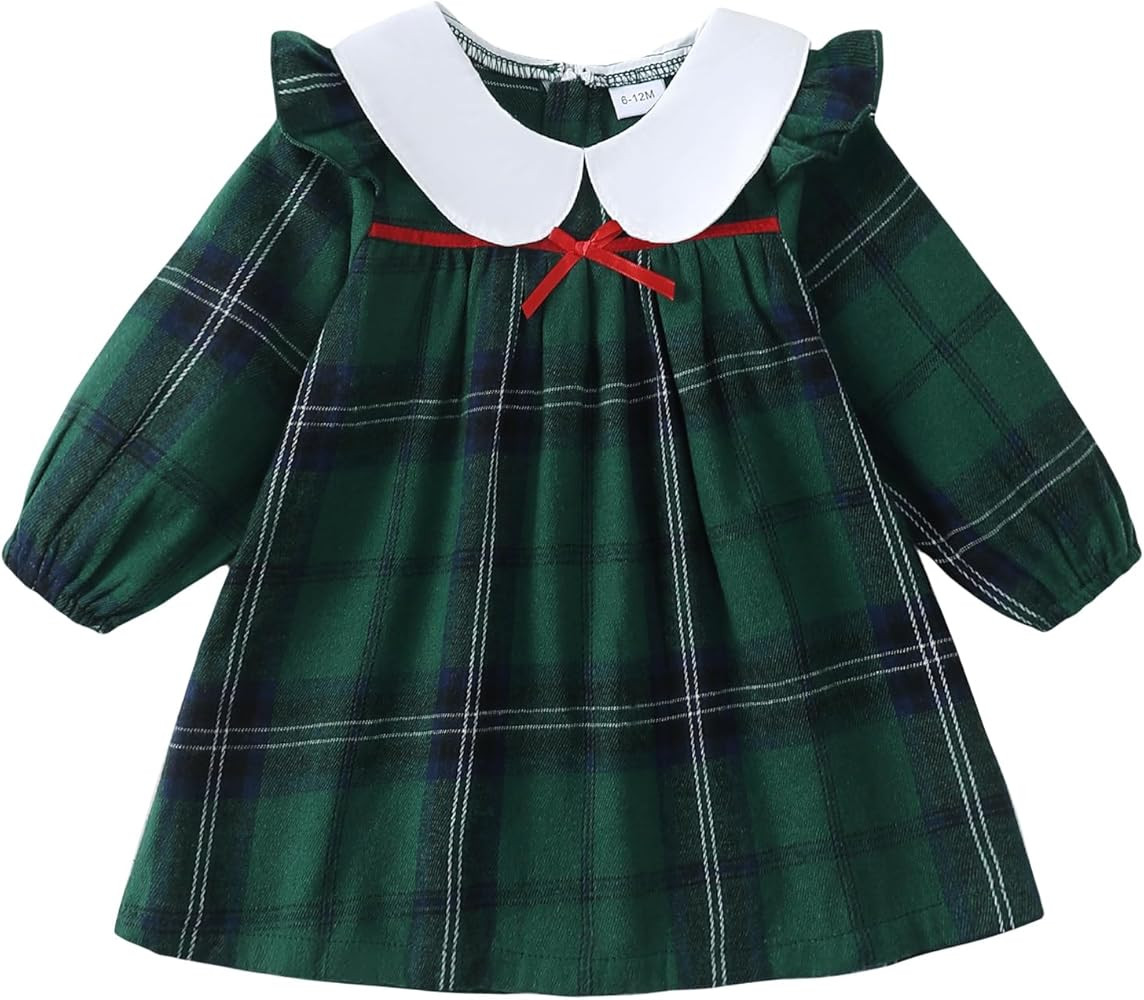 Kucnuzki Baby Girl Clothes Ruffle Long Sleeve Casual Plaid Dress Fall Winter Toddler Girls Dresse... | Amazon (US)