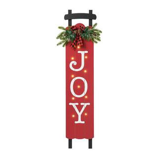 40 in. H Wooden Sleigh JOY Porch Sign Lighted | The Home Depot