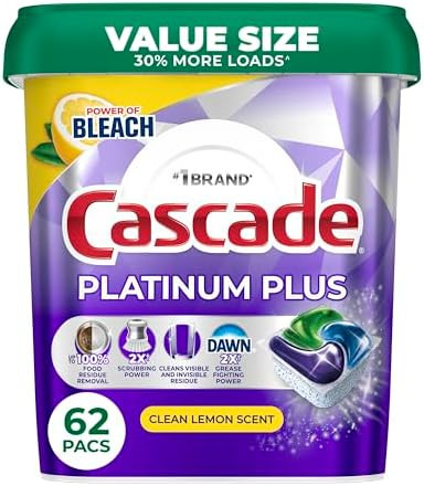 Cascade Platinum Plus Dishwasher Pods, Dish Detergent Soap, Clean Lemon Scent, 62 Count | Amazon (US)