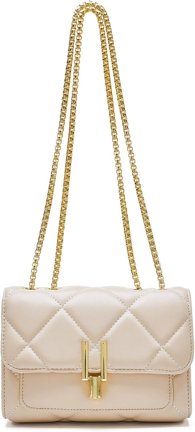 Duomier Small Quilted Purse Crossbody Bag for Womens Gold With Chain Strap Fashion Female Teen Gi... | Amazon (US)