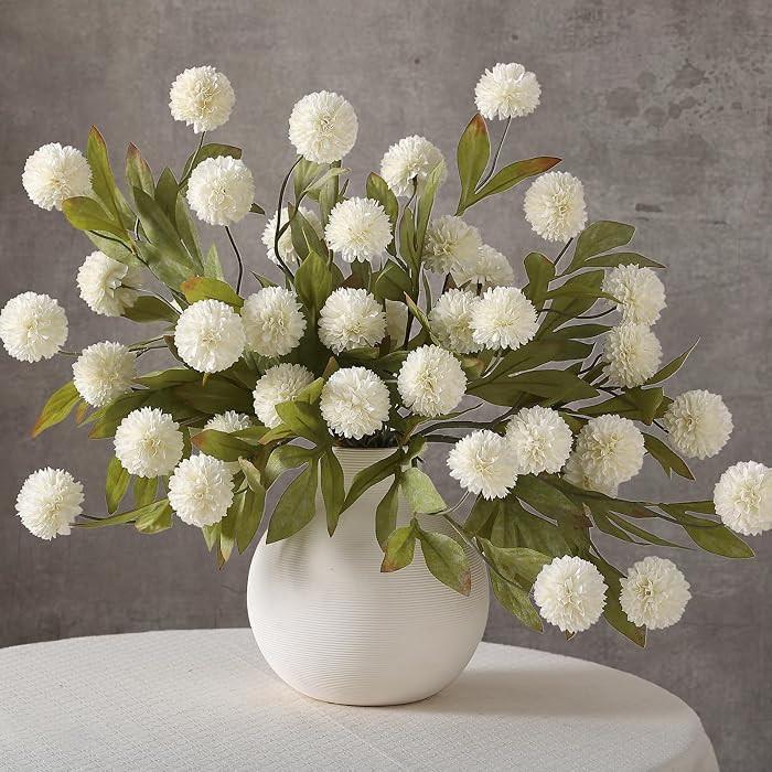 6 PCS 27"Artificial Pompon Mum Branches, Silk Chrysanth Stems (Cream) | Amazon (US)