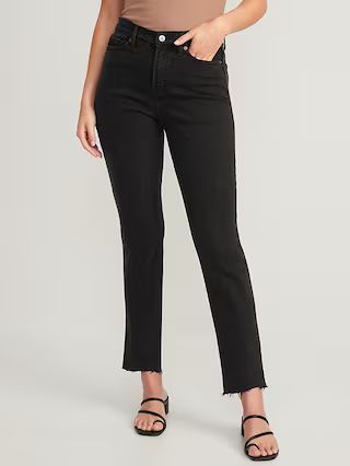 High-Rise O.G. Straight Black-Wash Cut-Off Ankle Jeans for Women | Old Navy (US)