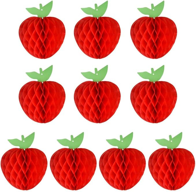 FEPITO 10 Pack 7 Inch Apple Tissue Honeycomb Hanging Red Paper Apple Decorations Fruit Decoration... | Amazon (US)
