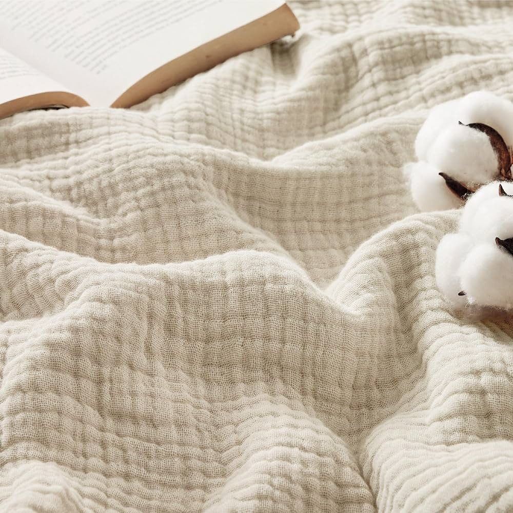 Bedsure 100% Cotton Muslin Blanket King Size for Bed - 4-Layer Breathable and Lightweight Thin So... | Amazon (US)