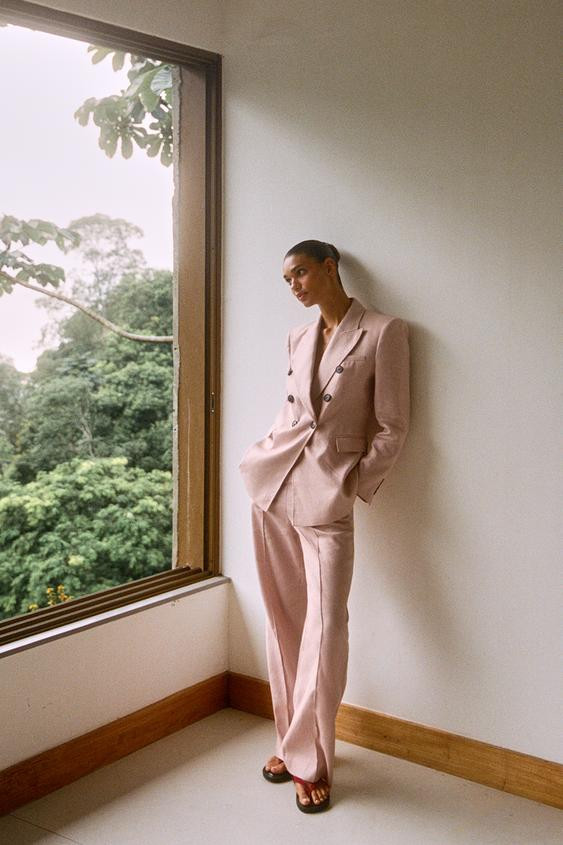 100% LINEN DOUBLE BREASTED BLAZER SET | Zara US