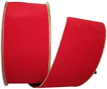 Reliant Ribbon 92270W-957-10K Value Velvet Wired Edge Ribbon, 4 Inch X 50 Yards, Scarlet/Gold | Amazon (US)