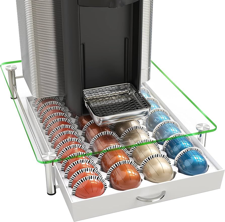 DecoBrothers Crystal Tempered Glass Vertuo Pod Holder Drawer, 28 Large or 56 Small Nespresso Caps... | Amazon (US)