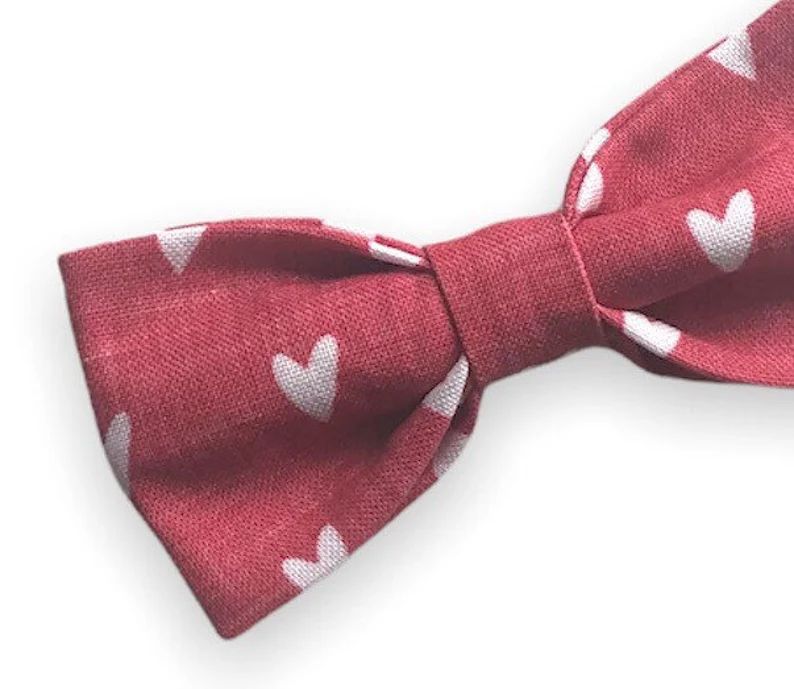 Valentines Day Bow Tie | Red with White Hearts Bow Tie. Adjustable Bow Tie, Boys Bow Tie, Toddler... | Etsy (US)