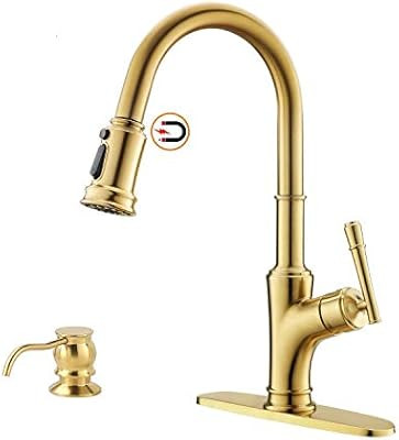 APPASO Gold Kitchen Faucet with Pull Down Magnetic Docking Sprayer - Brushed Gold Single Handle 1... | Amazon (US)