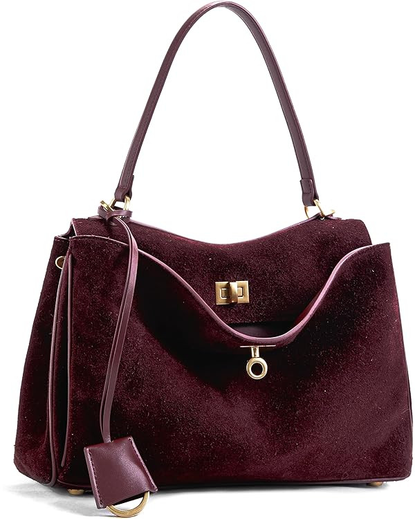 Leather Suede Tote Bag for Women: Genuine Soft Suede Shoulder Handbags - Medium Ladies Satchel Cr... | Amazon (US)