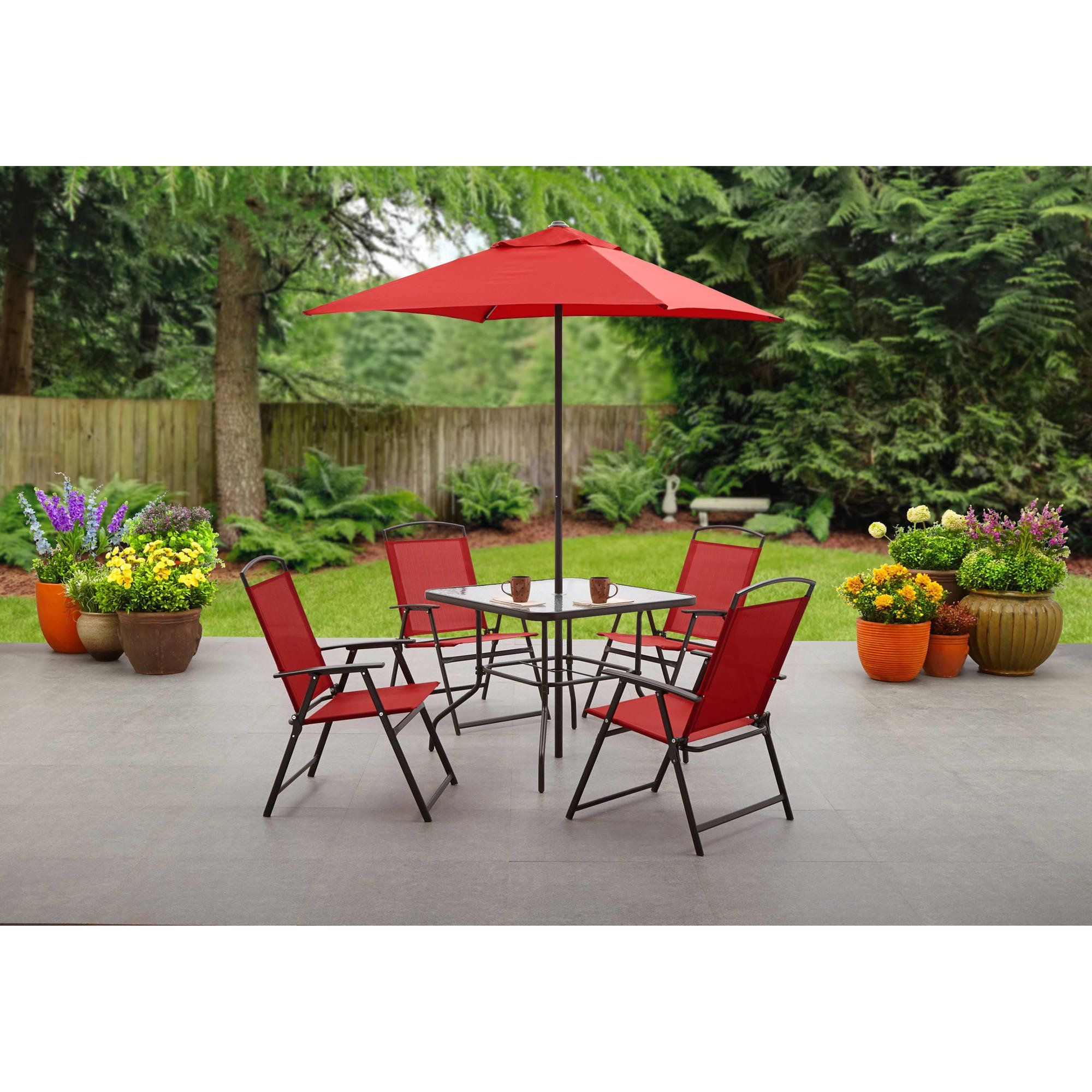 Mainstays Albany Lane 6 Piece Outdoor Patio Dining Set, Red | Walmart (US)