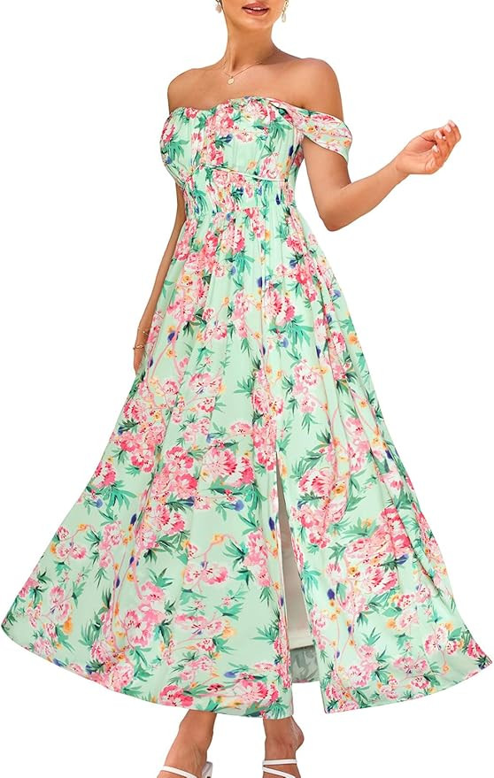 GRACE KARIN Summer Floral Dress for Women 2026,Off The Shoulder Smocked Bridesmaid Dresses,Formal... | Amazon (US)
