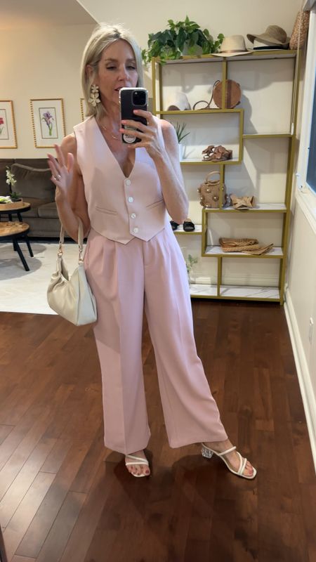 Amazon monochrome outfit with pink trousers and pink vest. I’m wearing a medium in both. Love this spring outfit or summer look. 

Over 40, over 50, pink pants, pink vest, affordable outfit, 

#LTKfindsunder50 #LTKSeasonal #LTKVideo