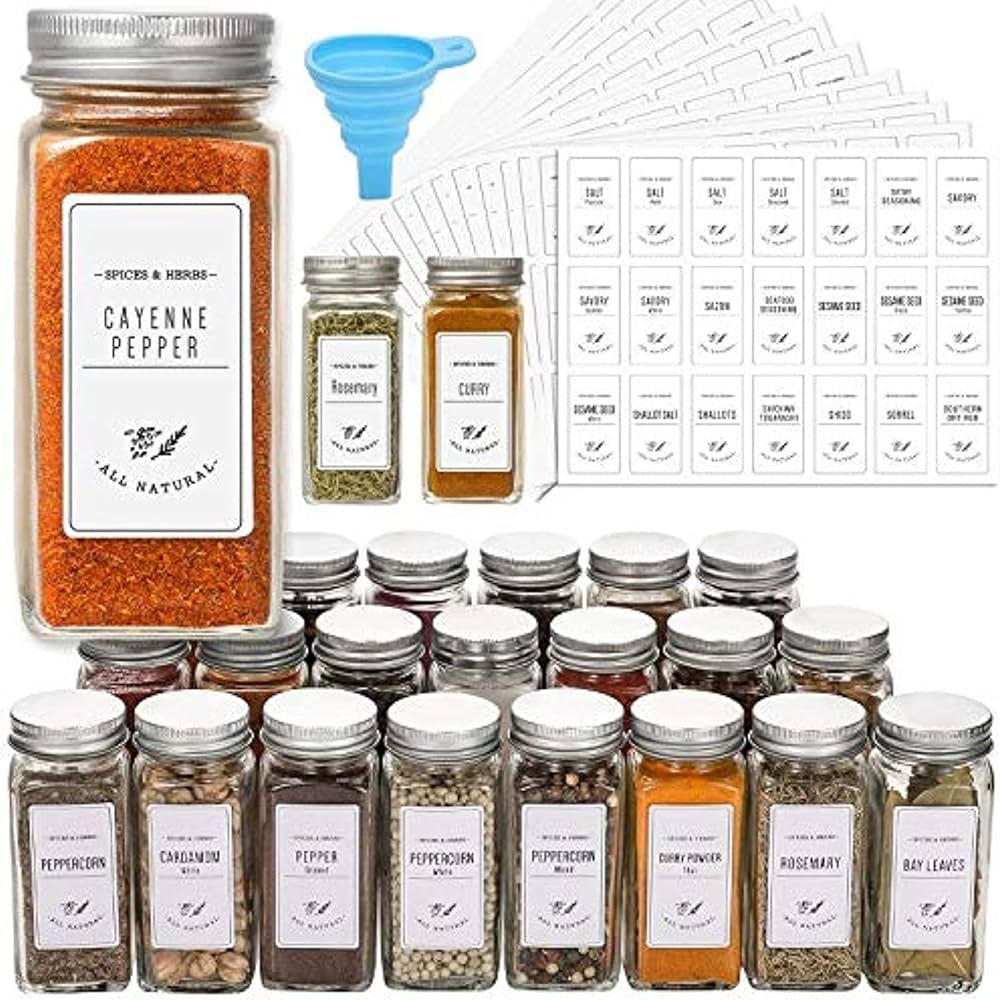 AOZITA 24 Pcs Glass Spice Jars with White Printed Spice Labels - 4oz Empty Square Spice Bottles -... | Amazon (US)
