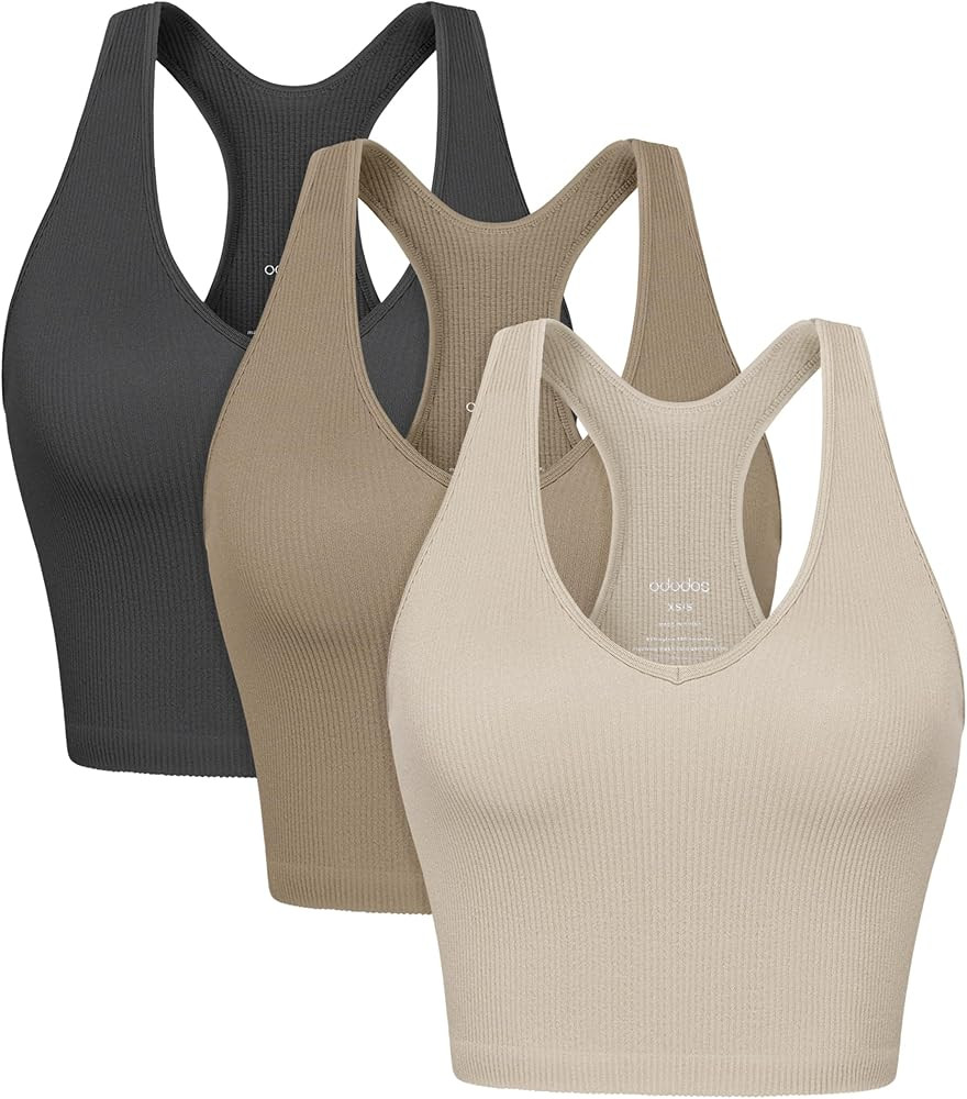 ODODOS 3-Pack Seamless Racerback Crop Tank for Women Ribbed Knit Soft Crop Tops | Amazon (US)