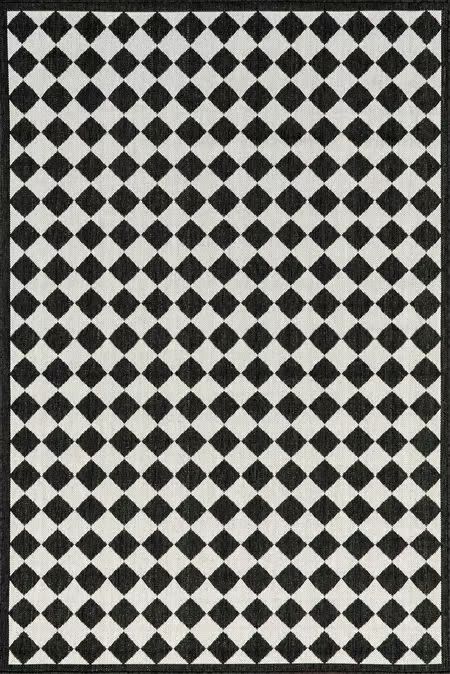 Black and Off White Kristy Classic Checkered Indoor/Outdoor Area Rug | Rugs USA