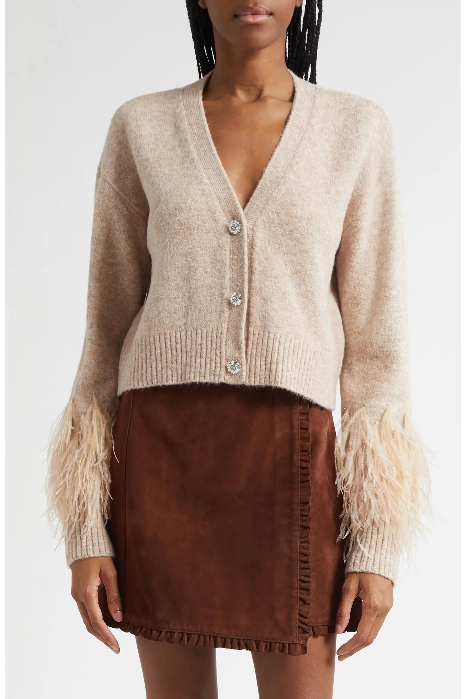 Briana Feather Trim Cardigan (Women) | Nordstromrack | Nordstrom Rack