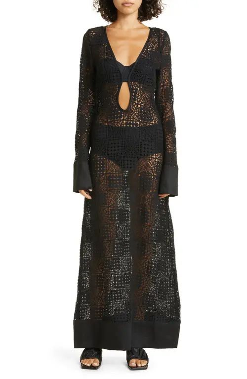 SIR Rayure Crochet Long Sleeve Maxi Dress in Black Crochet at Nordstrom, Size 0 | Nordstrom