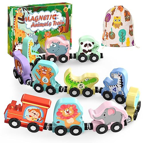 Zeoddler Toys for Toddlers, 11 Magnetic Wooden Animals Train Set, Montessori Toys for Toddlers, Preschool Learning Activities for Kids, Birthday Gifts for Boys, Girls | Amazon (US)