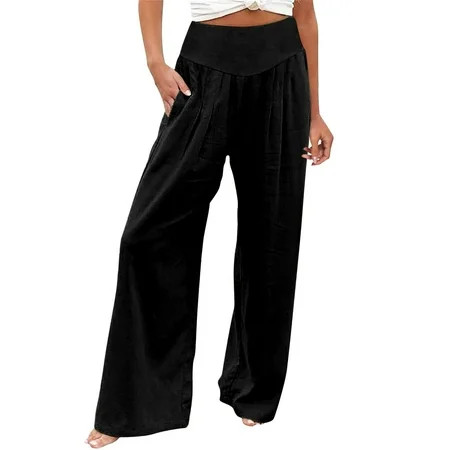 Wide Leg Pants for Women Clearance Summer Breathable Lightweight Womens Black Pants Casual with Pockets Wide Leg Black Pants for Women Plus Size Daily Deals | Walmart (US)