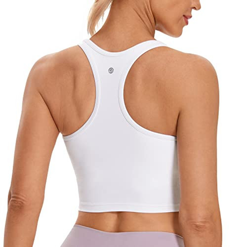 CRZ YOGA Butterluxe Womens Y-Back Racerback Longline Sports Bra - Padded Scoop Neck Workout Crop Tank Top with Built in Pads White X-Large | Amazon (US)