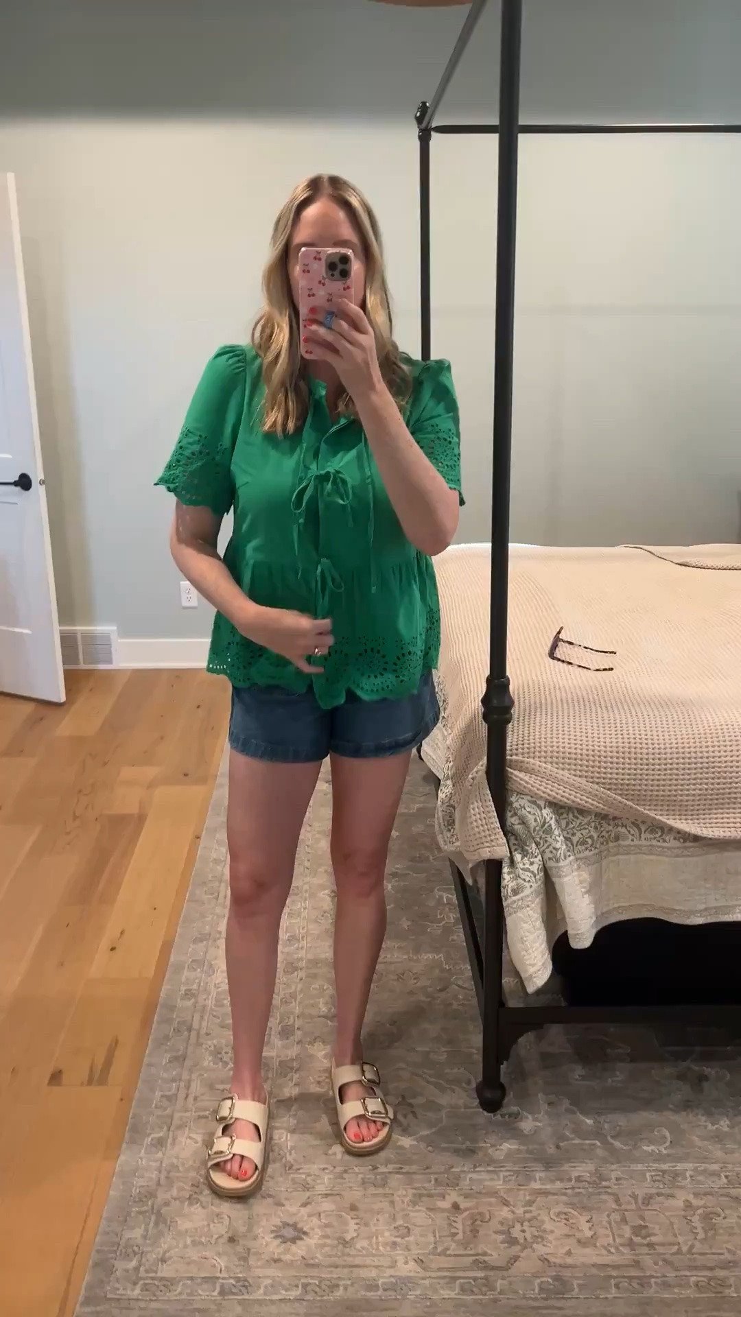 Favorite Amazon top and best mom denim shorts! Runs TTS! #LTKStyleTip #LTKFindsUnder50