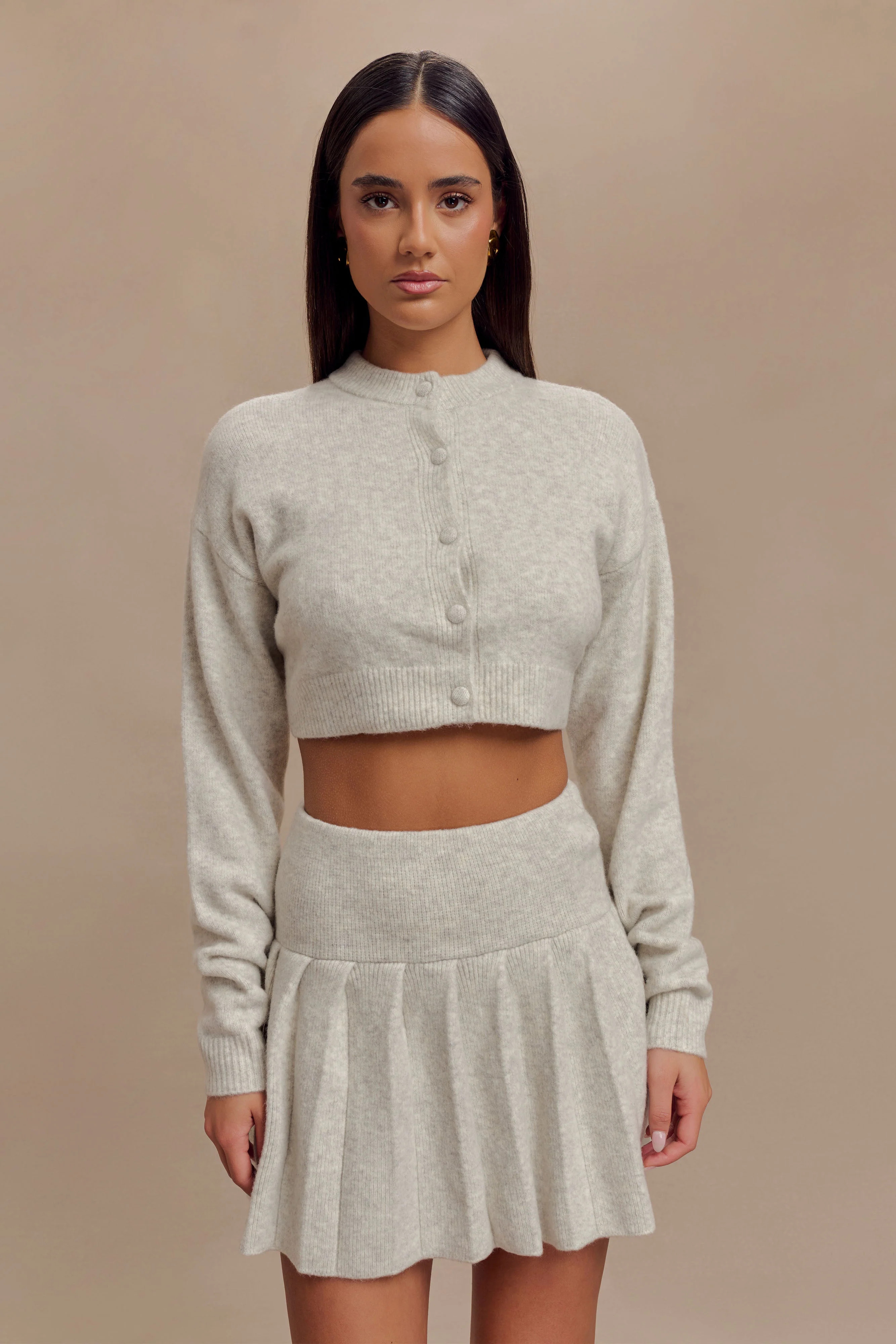 Pleated Knit Mini Skirt - Heather Grey Marle | MESHKI US