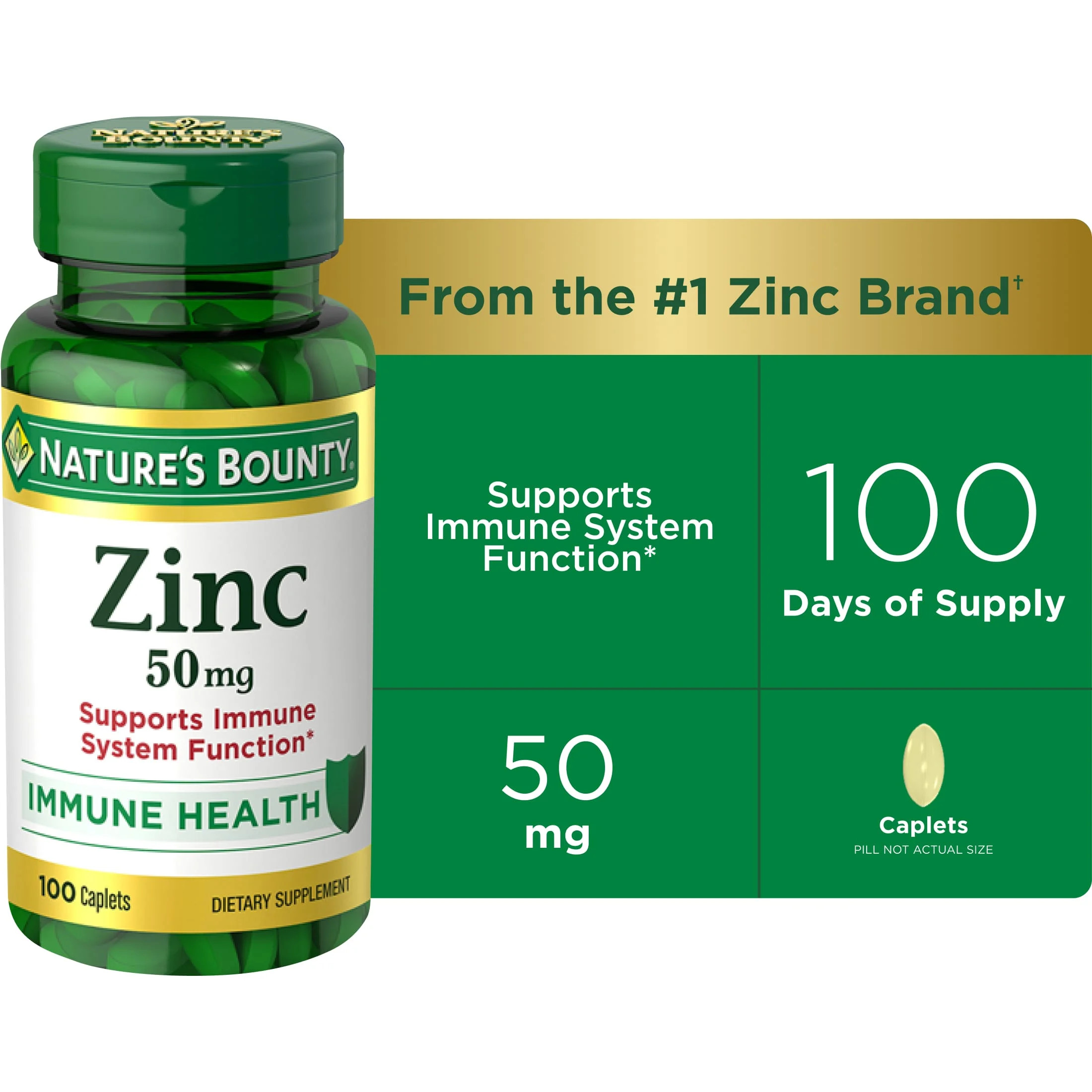 Nature’s Bounty Zinc 50 mg Caplets, Immune Support, Dietary Supplement, Non-GMO, Gluten-Free, ... | Walmart (US)