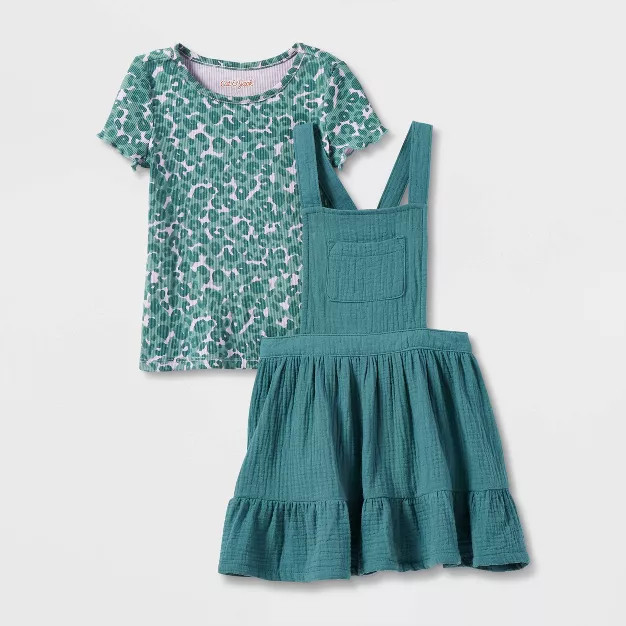 Toddler Girls' Animal Print Top & Skirtall Set - Cat & Jack™ Green 3T | Target