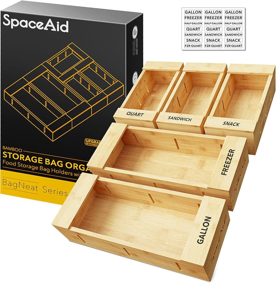 SpaceAid Bag Storage Organizer for Kitchen Drawer, Bamboo Organizer, Compatible with Gallon, Quar... | Amazon (US)