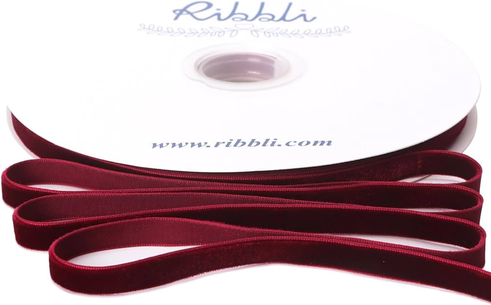 Ribbli Burgundy Velvet Ribbon 3/8 Inches Continuous 25 Yard Spool Green Christmas Ribbon for Gift... | Amazon (US)