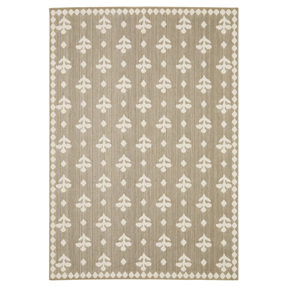 Fleur Traditional Beige Botanical Patterned Indoor Outdoor Rug - 7'10" x 10' | Kathy Kuo Home