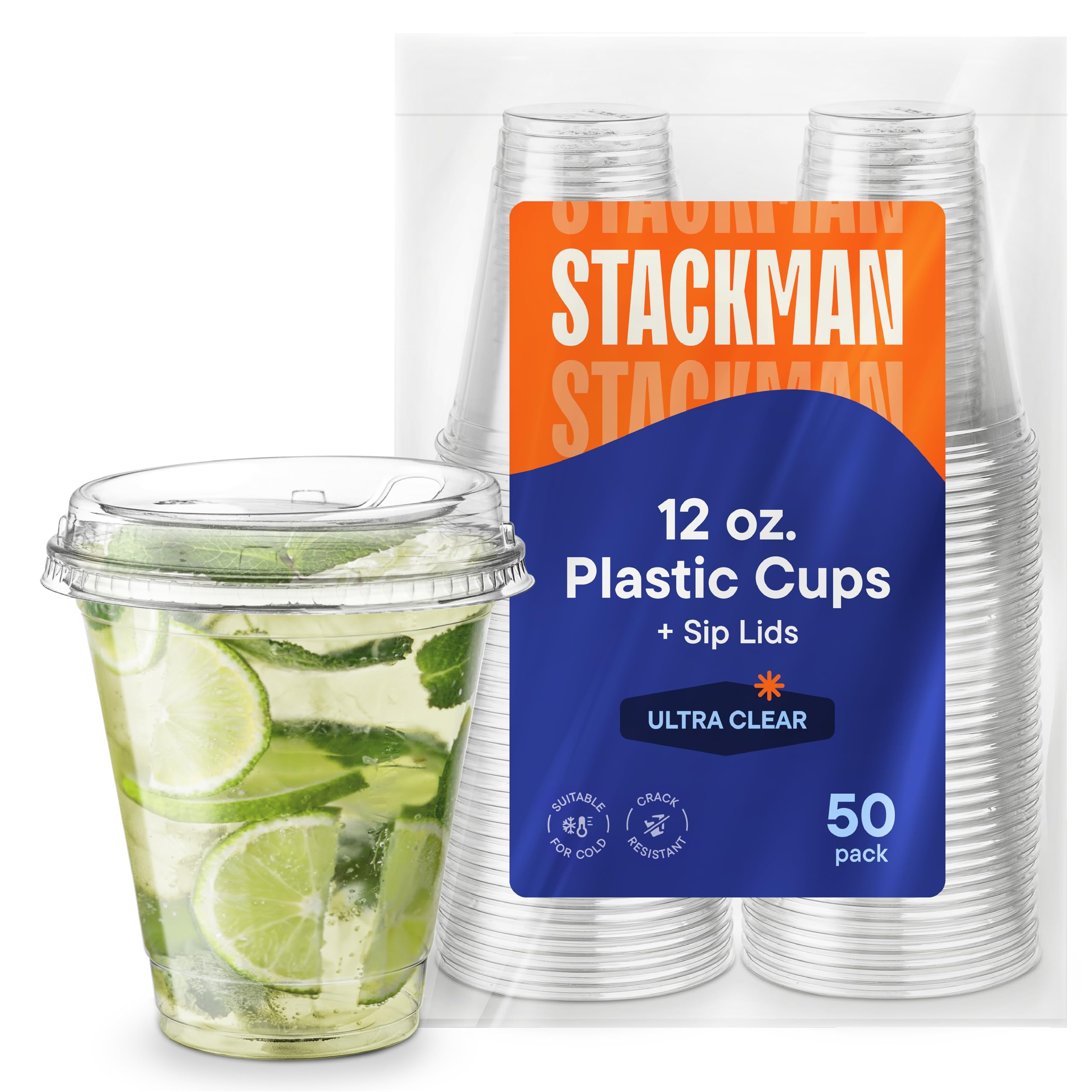 12 oz Clear Plastic Cups with Strawless Sip-Lids [50 Sets] PET Crystal Clear Disposable 16oz Plas... | Amazon (US)