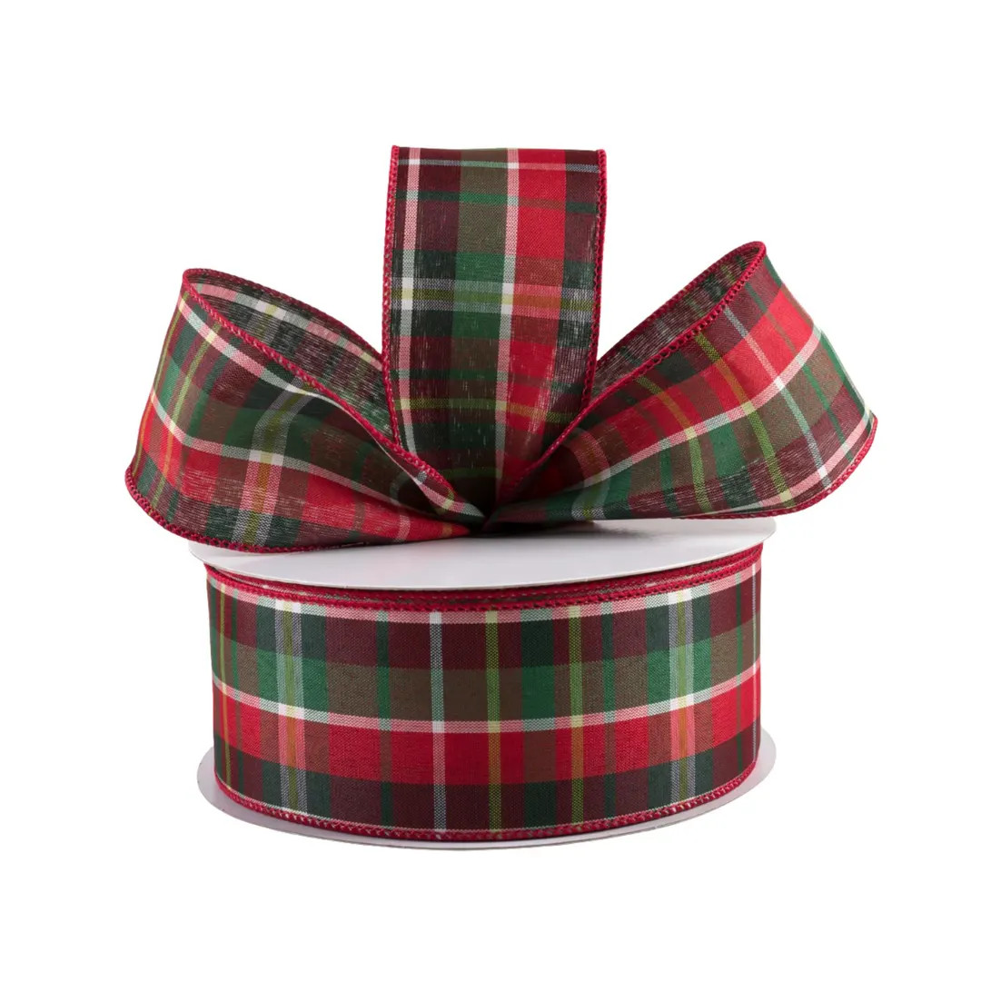 Red Emerald Lime Green White Plaid Canvas 2.5" Wired Ribbon - Etsy | Etsy (US)