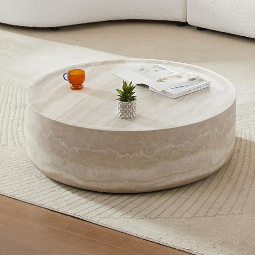 WILLIAMSPACE 31.49'' Round Coffee Table with Mars Pattern for Living Room, Modern Drum Circle Fiberglass Center Table Side Table End Table for Living Room, No Need Assembly (Mars Pattern) | Amazon (US)