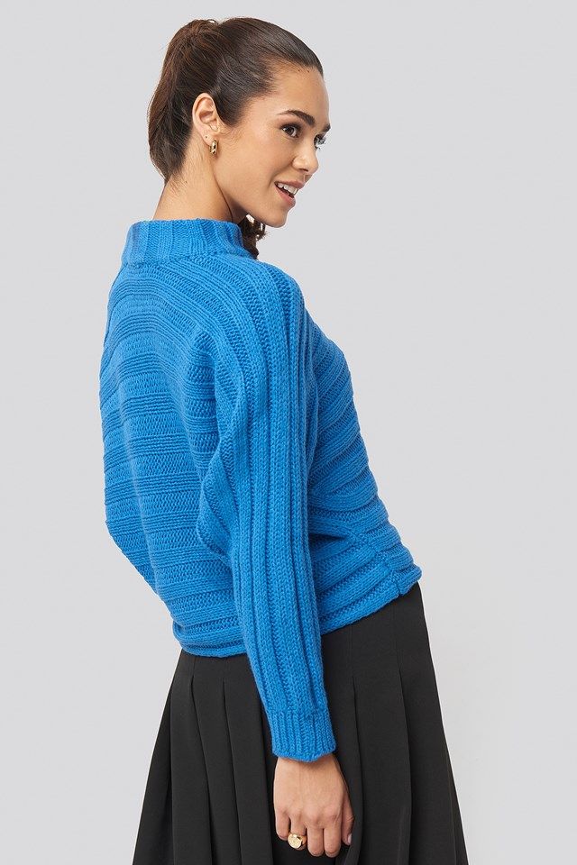 Ribbed Bat Sleeve Knitted Sweater Blau | NA-KD DE, AT, CH