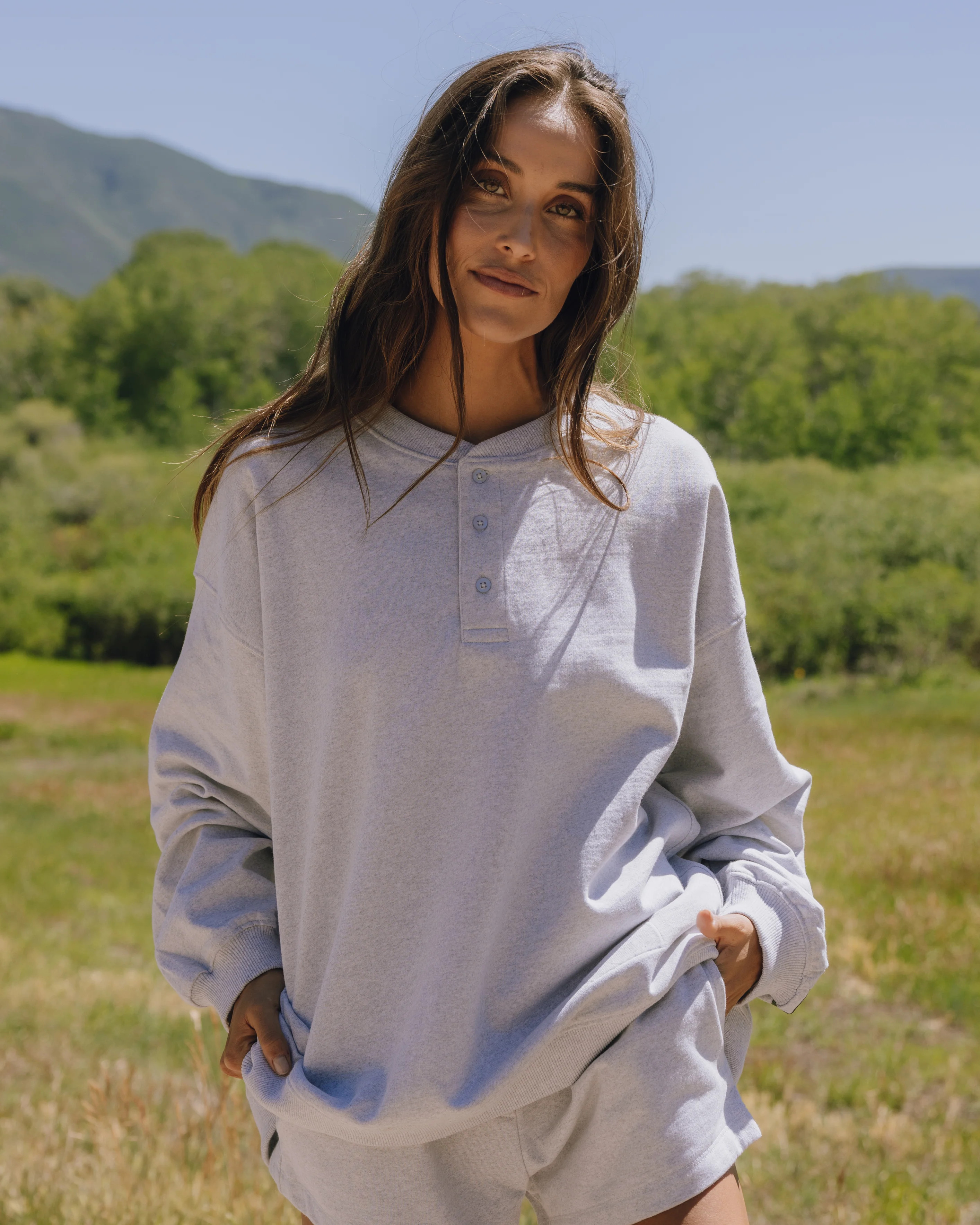 Oversized Fleece Henley - Heather Grey | Daily Drills