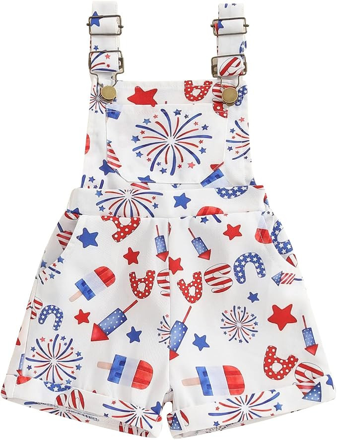 Adobabirl Toddler Baby 4th of July Outfit Girl Boy American Flag Overall Shorts Suspender Denim J... | Amazon (US)