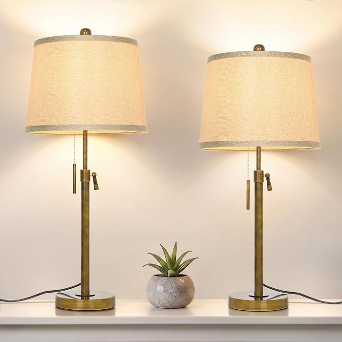 Antique Bronze Table Lamps Set of 2 Adjustable Height 22" to 30"Tall 3 Brightness Way Bedside Nig... | Amazon (US)
