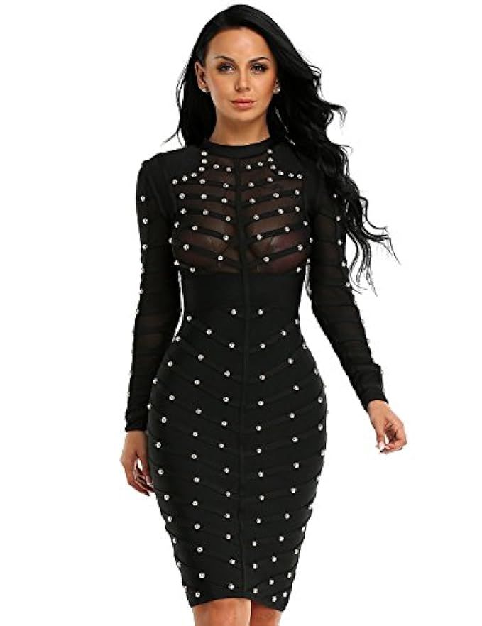 Hego Women's Mesh Studded Long Sleeve Bandage Party Dress H1577 | Amazon (US)