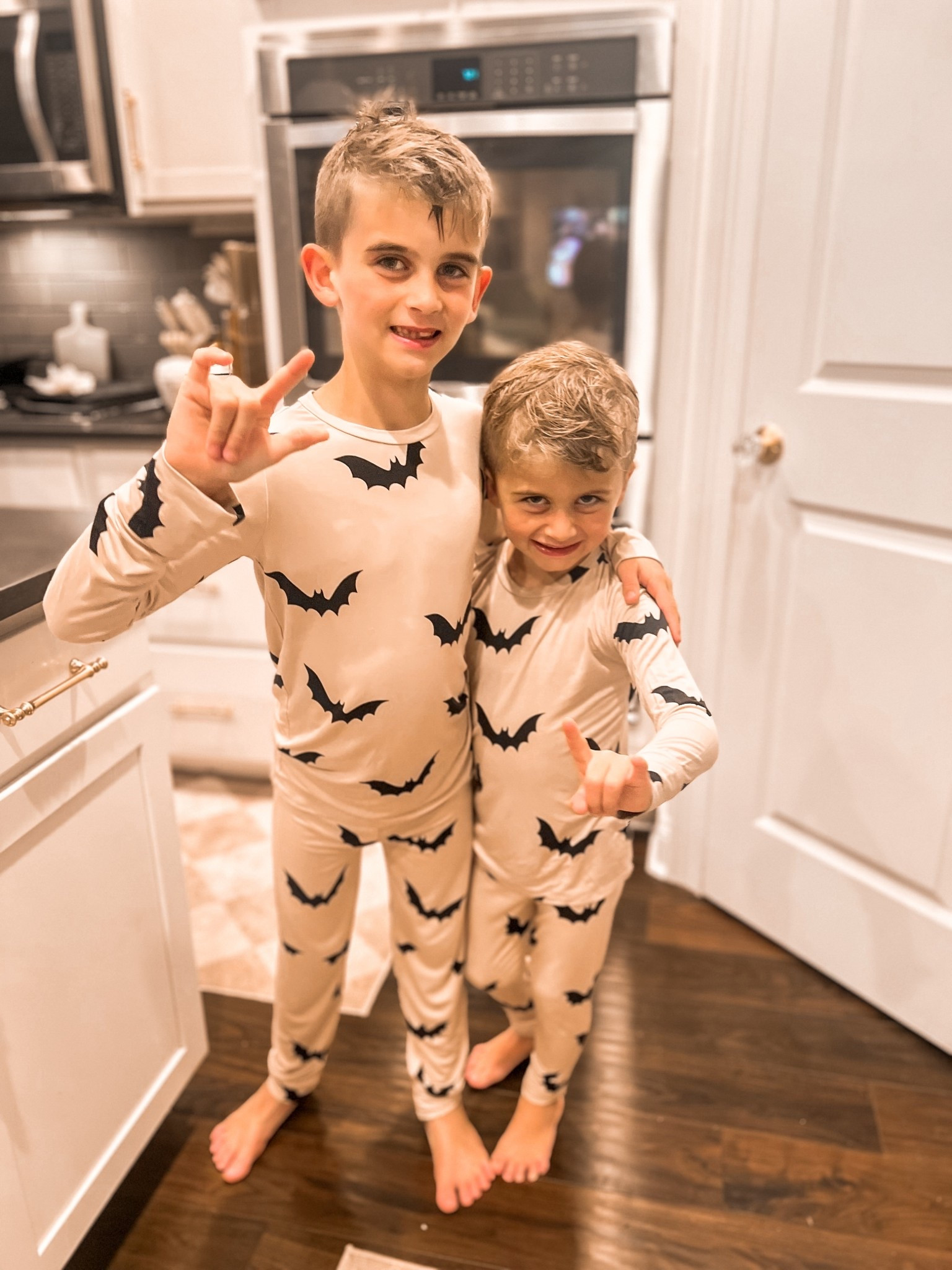 Kids neutral cream beige bat Halloween bamboo pajamas 