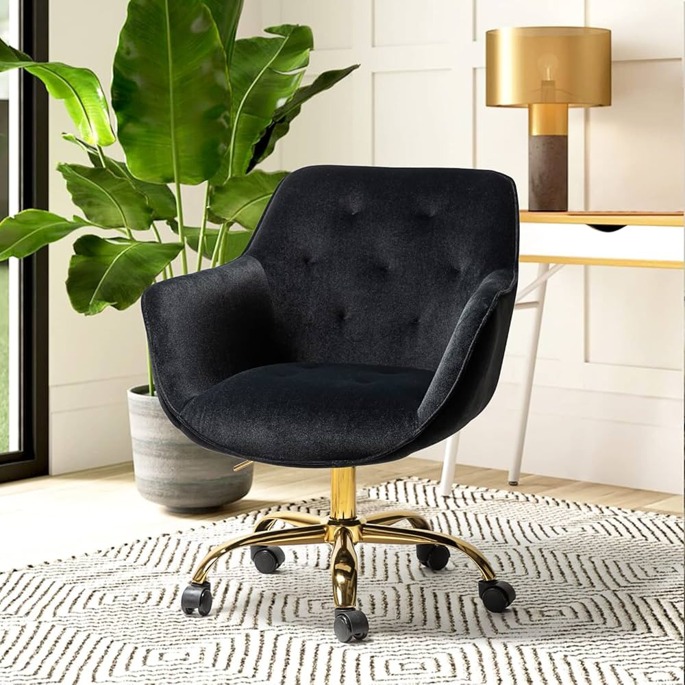HULALA HOME Velvet Office Chair with Gold Base, Modern Cute Mid-Back Desk Chair, Adjustable Swive... | Amazon (US)