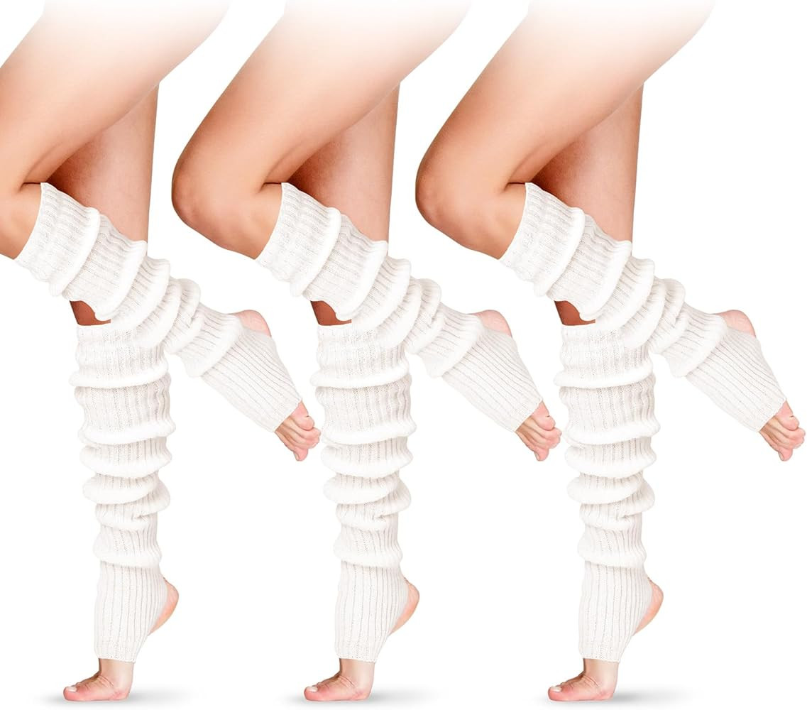 SATINIOR Long Leg Warmers for Women 24 Inch over The Knee Knit Ribbed Leg Warmer Stirrup Yoga 80s... | Amazon (US)